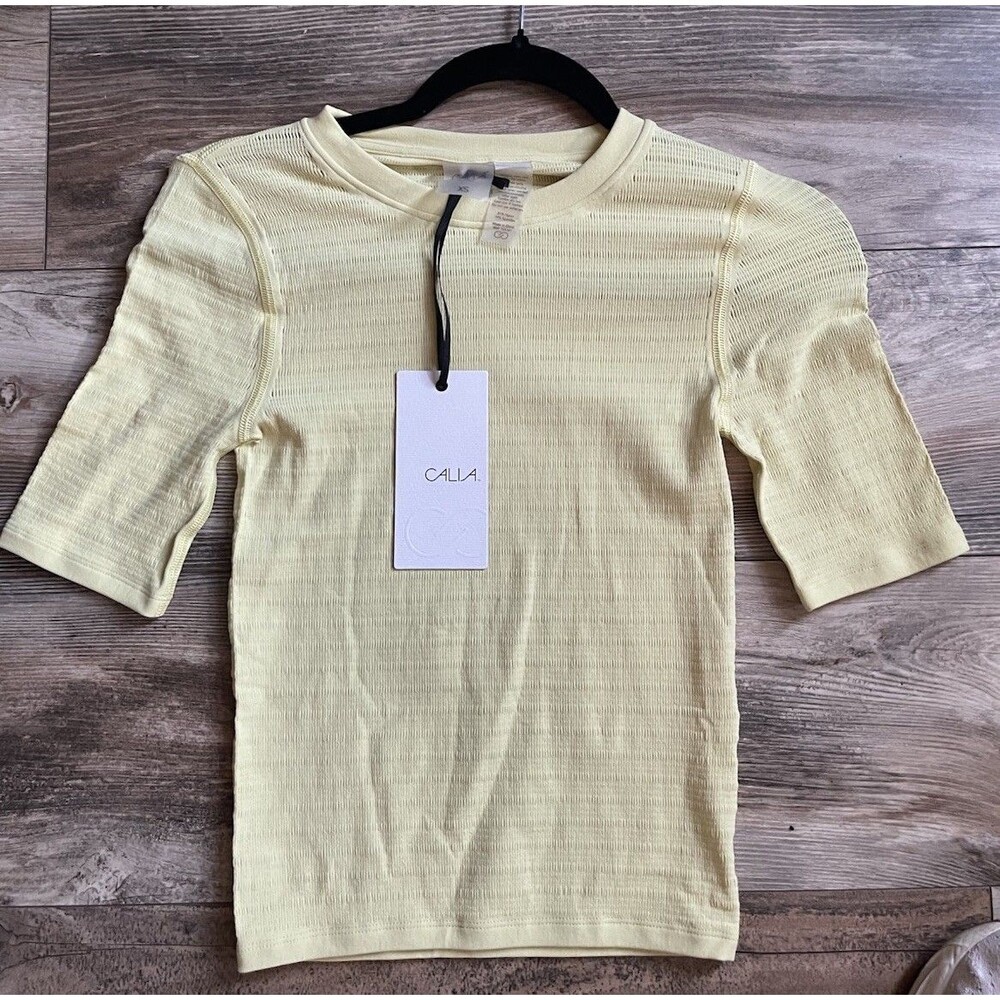 NWT CALIA Women's Everyday Rib Short Sleeve Top Size XS Limoncello Yellow $48